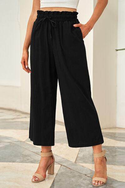 Drawstring Paperbag Waist Wide Leg Pants for Women