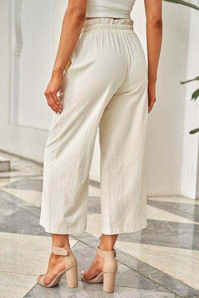 Drawstring Paperbag Waist Wide Leg Pants for Women