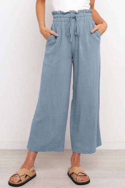 Drawstring Paperbag Waist Wide Leg Pants for Women