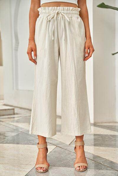 Drawstring Paperbag Waist Wide Leg Pants for Women