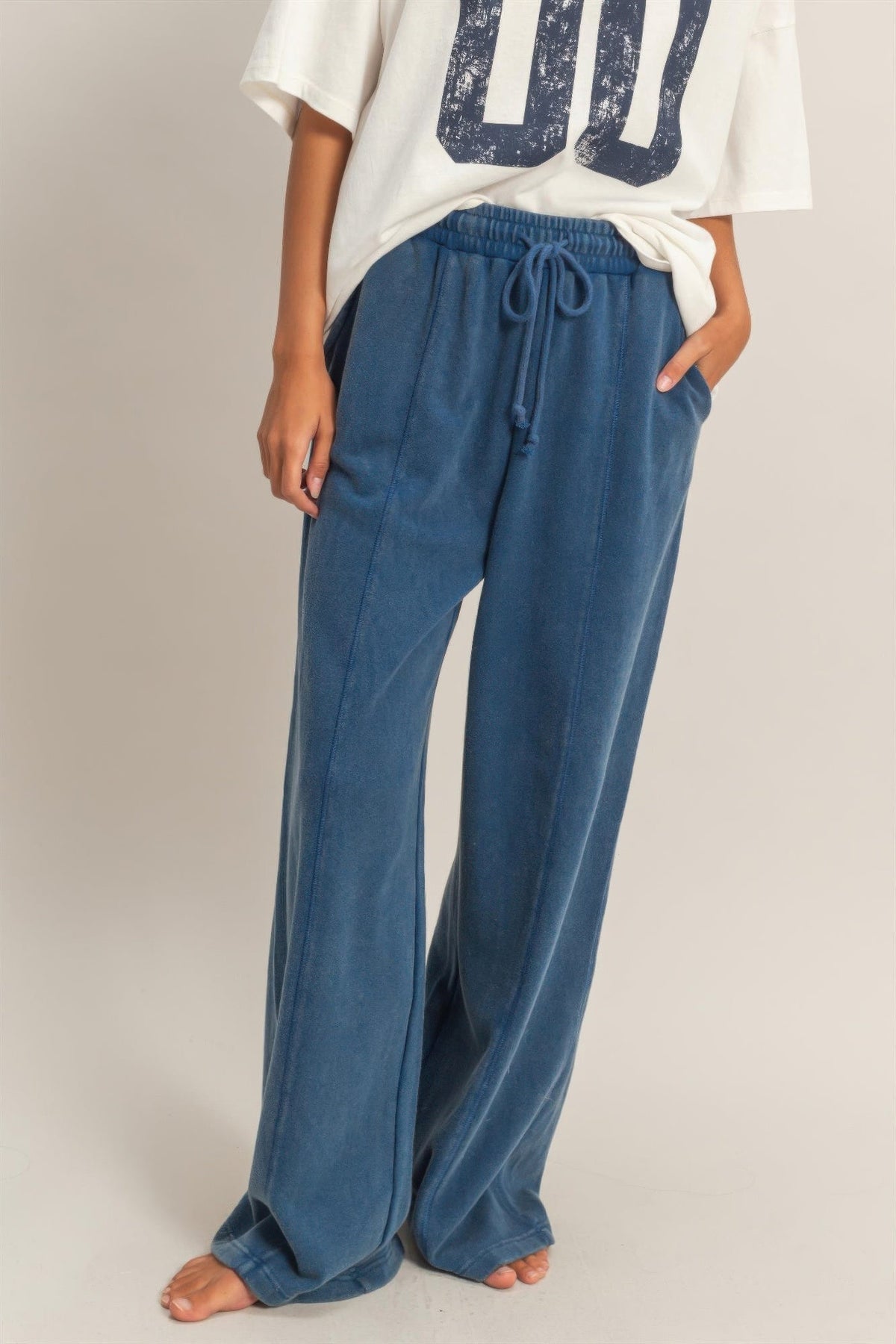 Acid Wash French Terry Wide-leg Pants