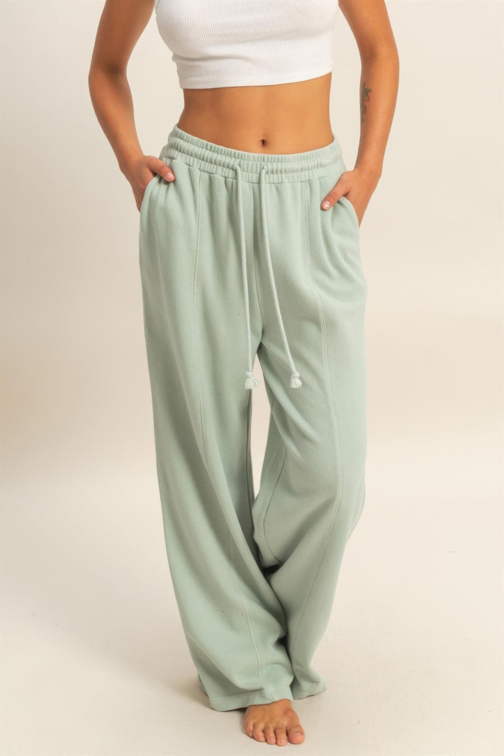 Acid Wash French Terry Wide-leg Pants