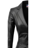 Gillian Black Leather Women Coat Blazer