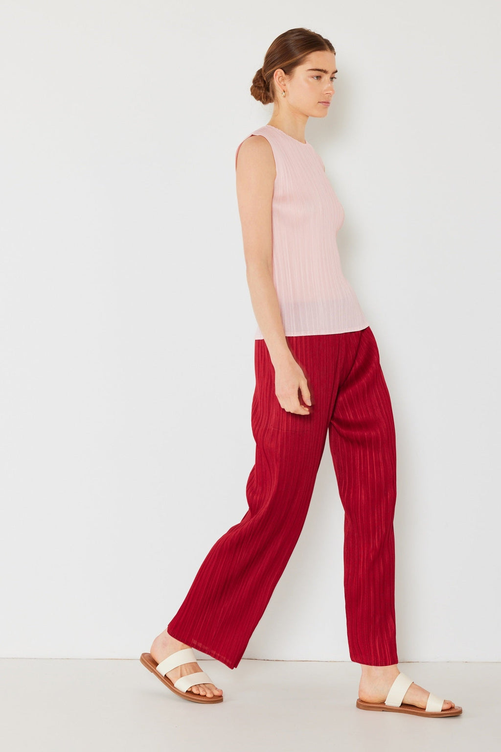 Pleated classic straight long pants - P01BS_Maroon Red