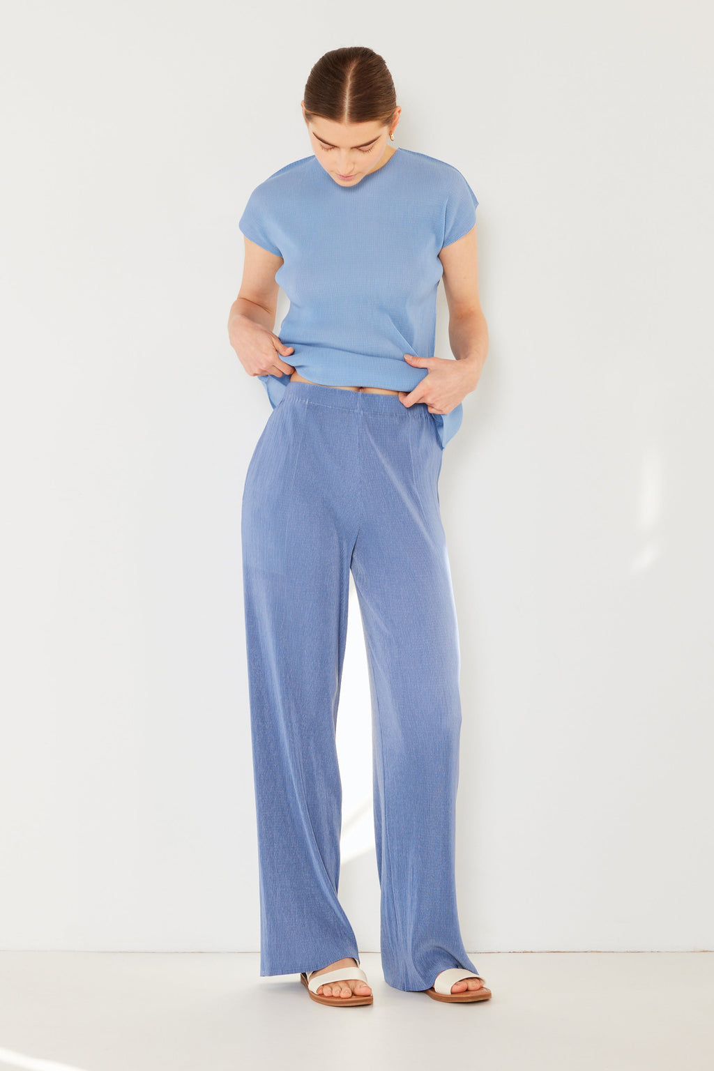 Pleated long pants w/ slight flare - P02BL_Periwinkle