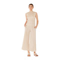 Pleated wide-leg cropped pants w/side pleat - P03WP_Beige