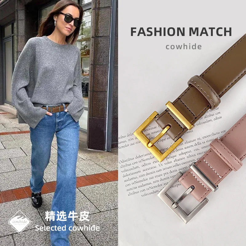 Belts for Women Square Plain Real Leather