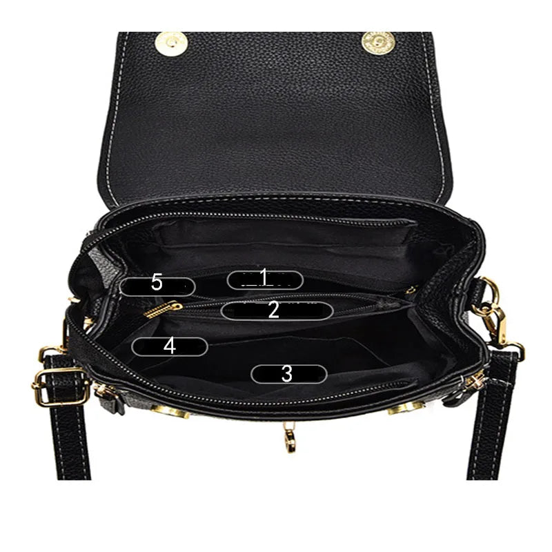 Luxury Genuine Leather Bow Bucket Shoulder Bag, women's leather bucket bag featuring exterior flap pocket