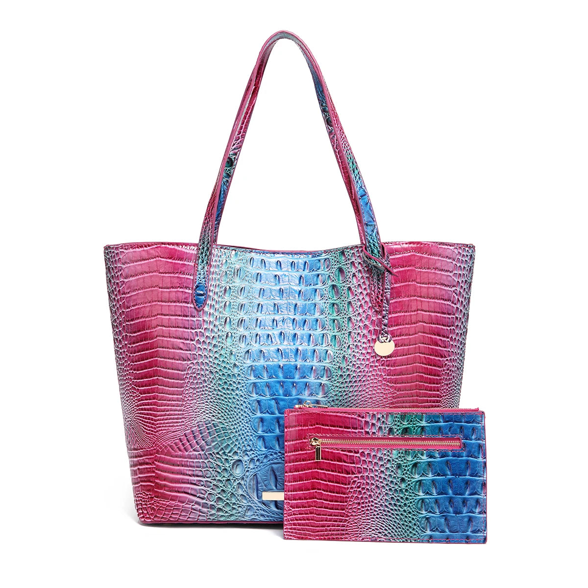 Women Outdoor Embossed Texture Tote Bag Set, Spacious Carryall with Detachable Zipper Pouch, Multi Compartment Shoulder Handbag for Camping Beach Picnic Day Trips