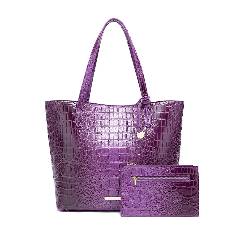 Women Outdoor Embossed Texture Tote Bag Set, Spacious Carryall with Detachable Zipper Pouch, Multi Compartment Shoulder Handbag for Camping Beach Picnic Day Trips