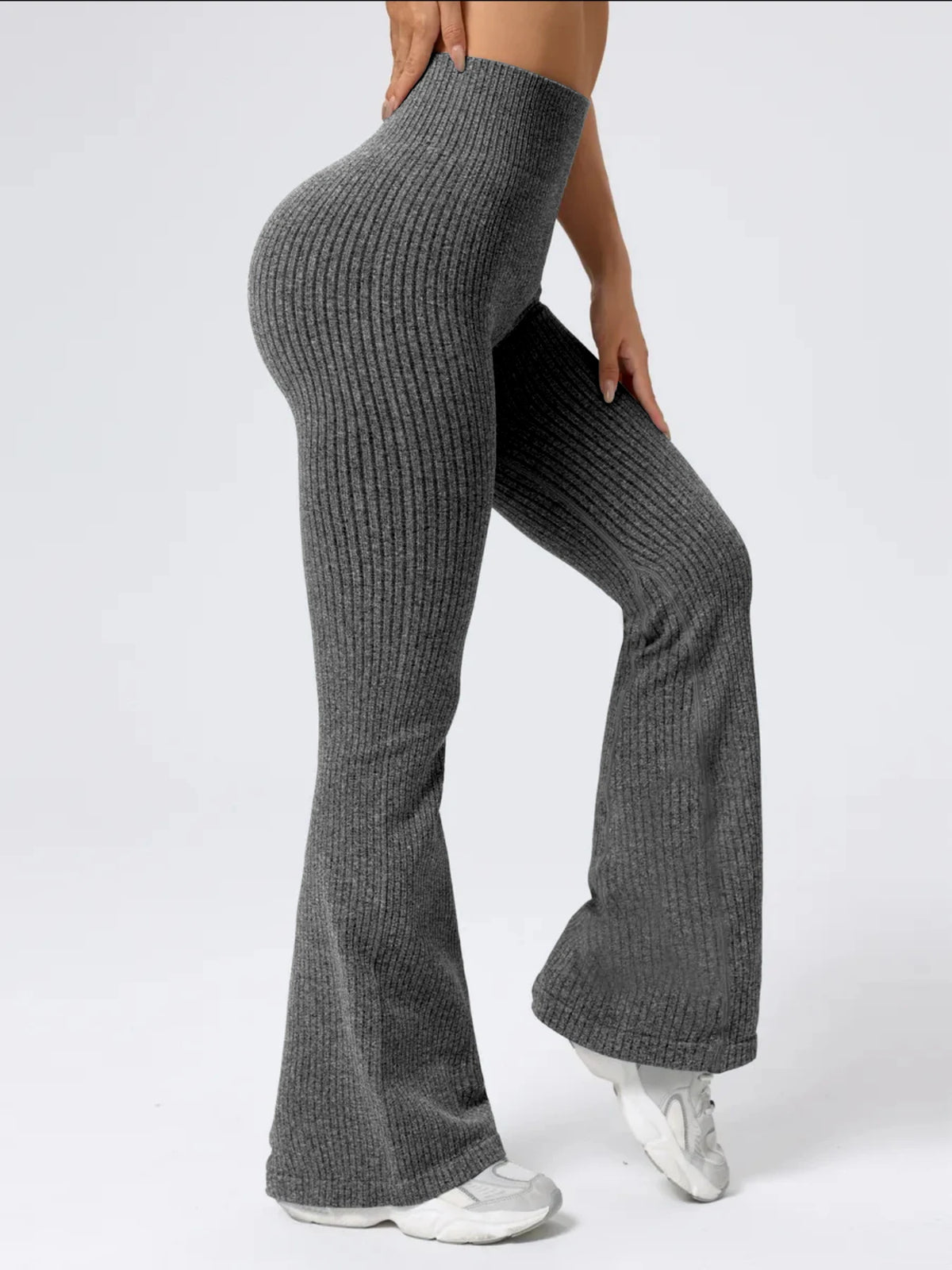 Women's High-Waist Seamless Ribbed Yoga Pants, Full-Length Stretch Workout Leggings in a comfortable ribbed knit design for yoga, workouts, and everyday wear