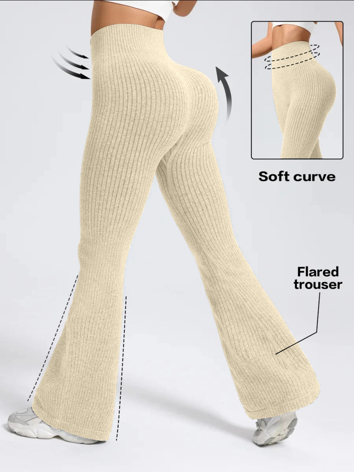 Women's High-Waist Seamless Ribbed Yoga Pants, Full-Length Stretch Workout Leggings high-waist waistband view