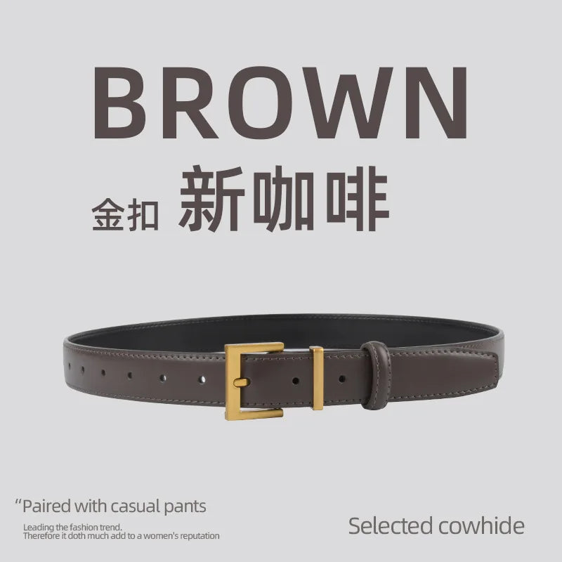 Belts for Women Square Plain Real Leather