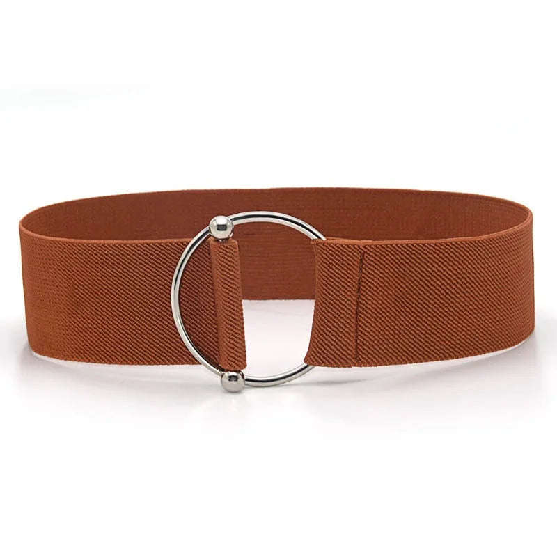 Women's Elastic Wide Round Woven Canvas Waist Belt, 5cm Stretch Fashion Cinch Belt styled with a dress
