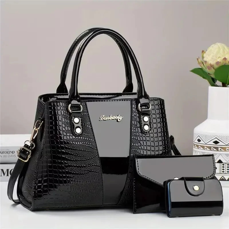 3pcs Set PU Crocodile Embossed Women'S Bag