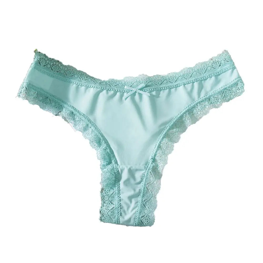 Comfortable Seamless Ice Silk Panties Cotton Crotch Thong Lace Bow Briefs Underwear Low Waist Women's Summer Panties Girl