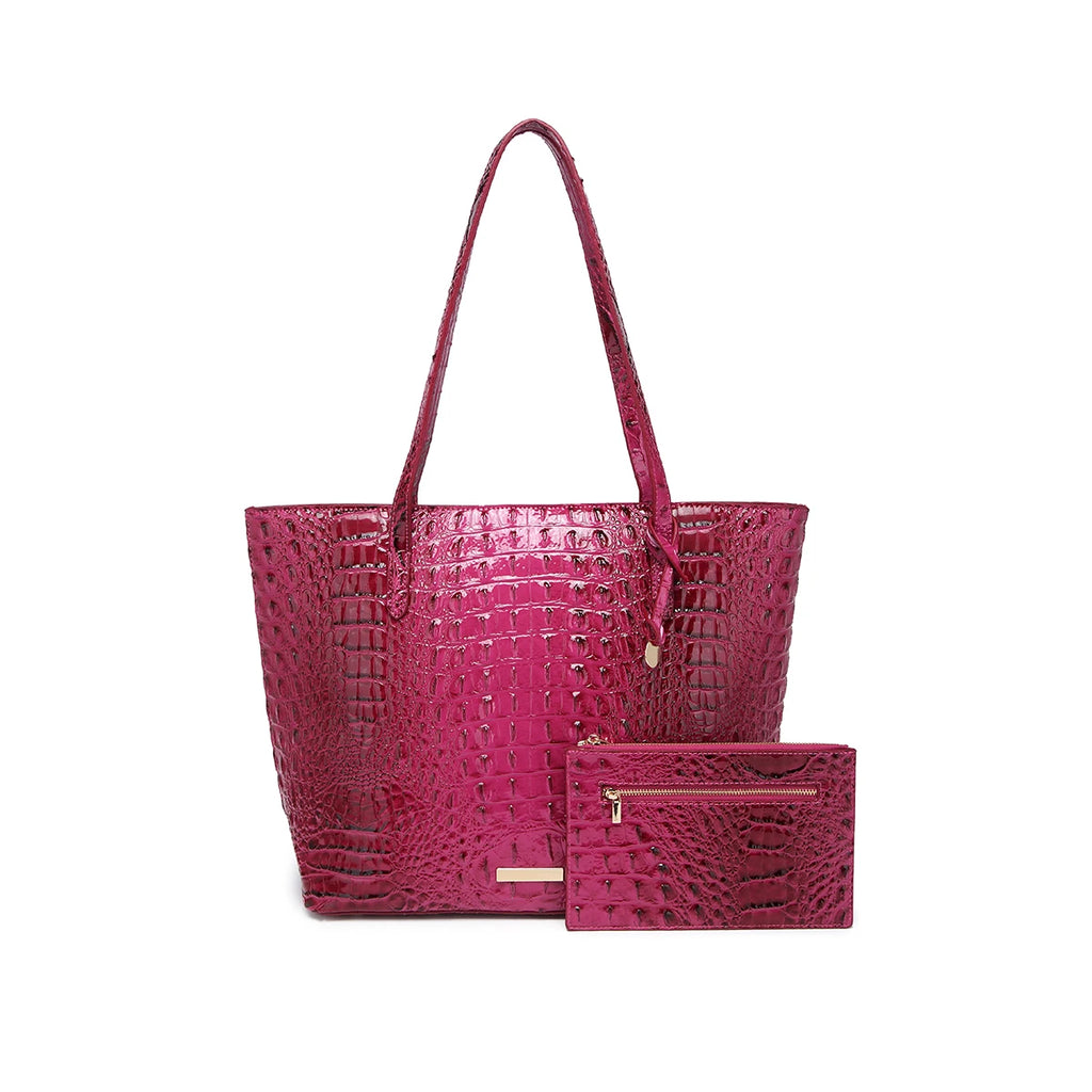 Women Outdoor Embossed Texture Tote Bag Set, Spacious Carryall with Detachable Zipper Pouch, Multi Compartment Shoulder Handbag for Camping Beach Picnic Day Trips