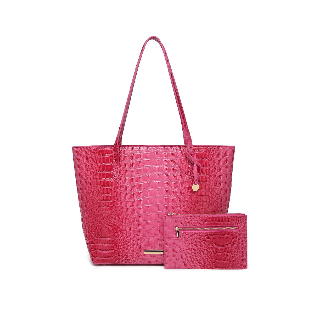 Women Outdoor Embossed Texture Tote Bag Set, Spacious Carryall with Detachable Zipper Pouch, Multi Compartment Shoulder Handbag for Camping Beach Picnic Day Trips