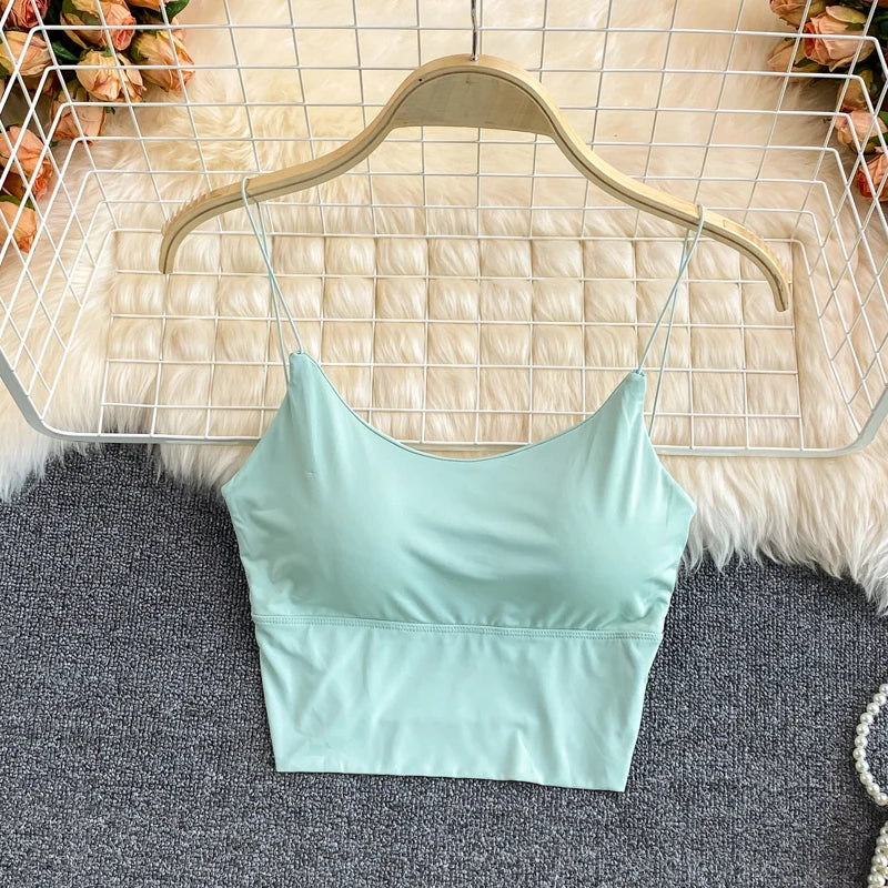 Women’s Ice Silk Padded Sexy Crop Tank Top Bralette