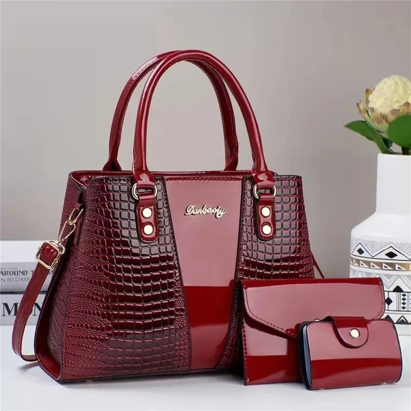 3pcs Set PU Crocodile Embossed Women'S Bag