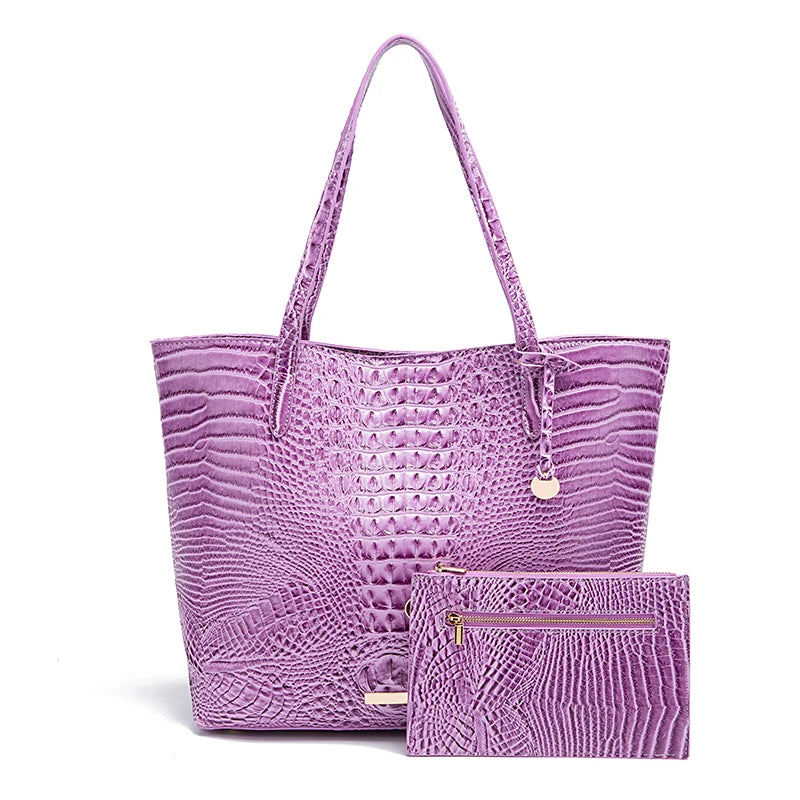 Women Outdoor Embossed Texture Tote Bag Set, Spacious Carryall with Detachable Zipper Pouch, Multi Compartment Shoulder Handbag for Camping Beach Picnic Day Trips