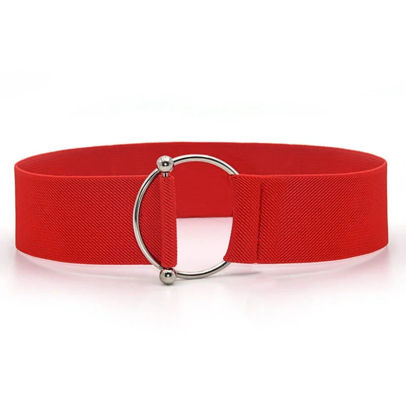 Women's Elastic Wide Round Woven Canvas Waist Belt, 5cm Stretch Fashion Cinch Belt showing flexible elastic design