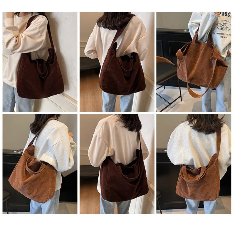 Women's Tote Bags 2025 New Fashion Suede Vintage Large Shoulder Crossbody Bag for Woman Korean Female Student Bookbag Handbags
