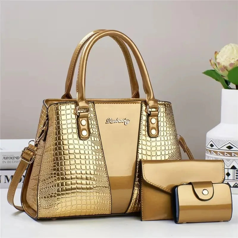 3pcs Set PU Crocodile Embossed Women'S Bag