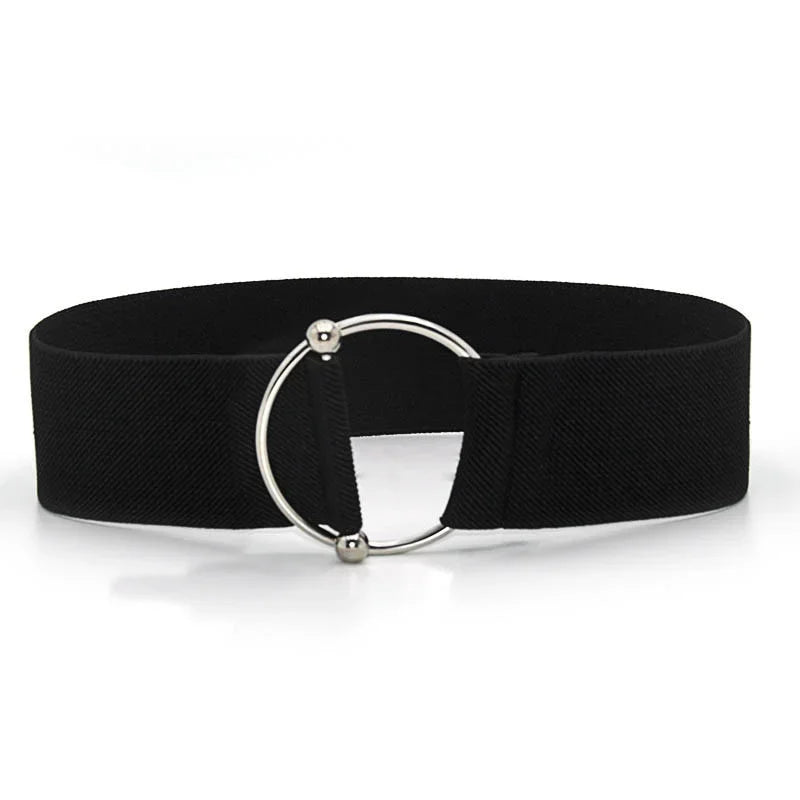 Women's Elastic Wide Round Woven Canvas Waist Belt, 5cm Stretch Fashion Cinch Belt front view