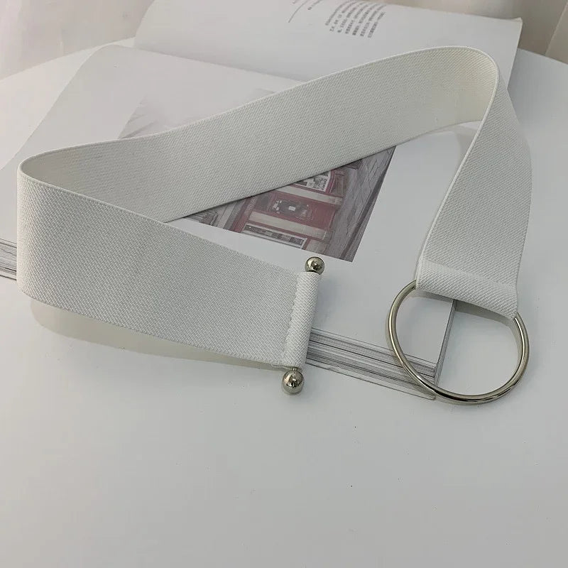 Women's Elastic Wide Round Woven Canvas Waist Belt, 5cm Stretch Fashion Cinch Belt highlighting its flexible elastic fit