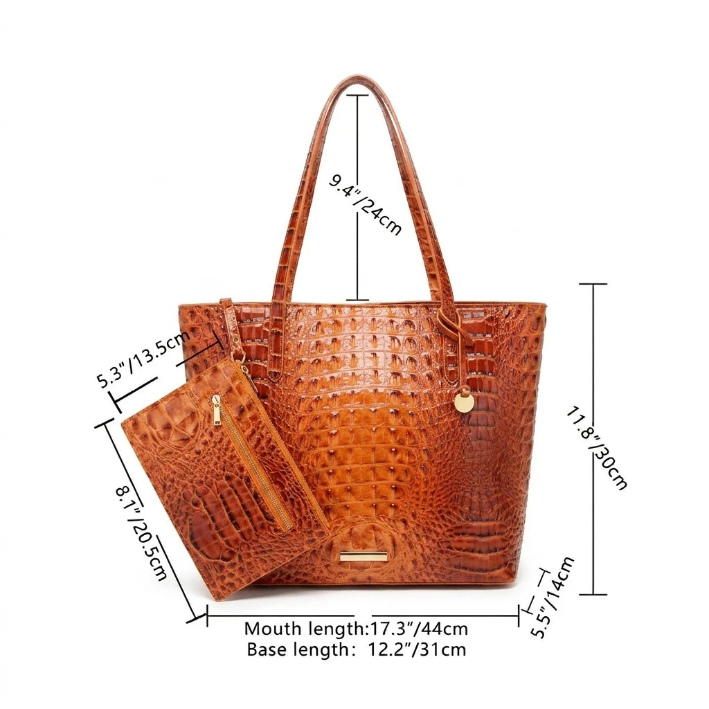 Women Outdoor Embossed Texture Tote Bag Set, Spacious Carryall with Detachable Zipper Pouch, Multi Compartment Shoulder Handbag for Camping Beach Picnic Day Trips