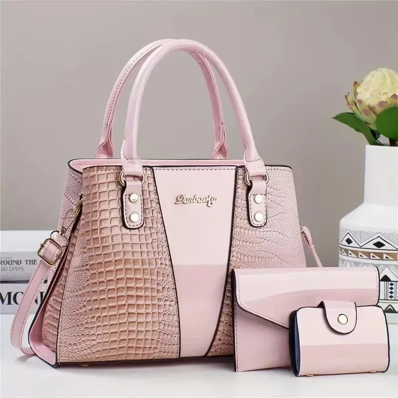 3pcs Set PU Crocodile Embossed Women'S Bag