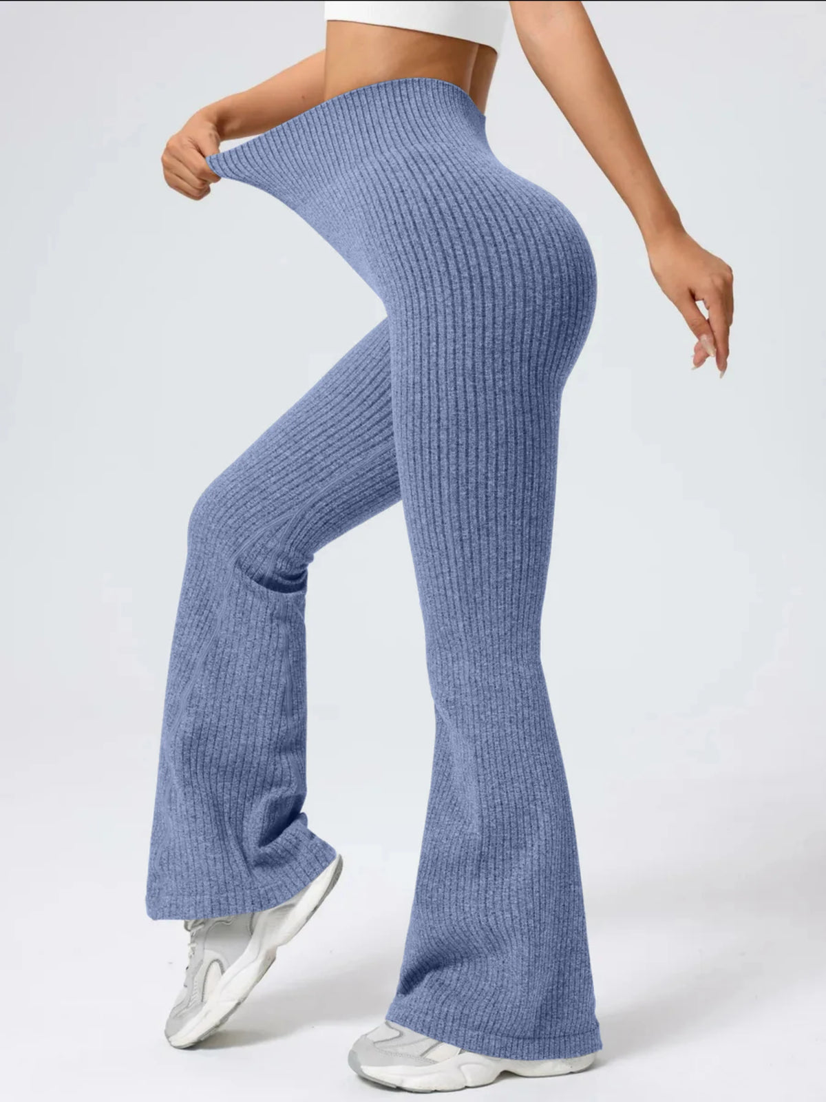 Women's High-Waist Seamless Ribbed Yoga Pants, Full-Length Stretch Workout Leggings ribbed fabric detail