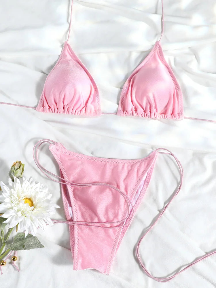 Sexy Triangle Mini Bikini Sets Micro Thongs Swimsuit Women Bathing Suit Biquini Bandage Beachwear Print Swimwear Thong Bikini