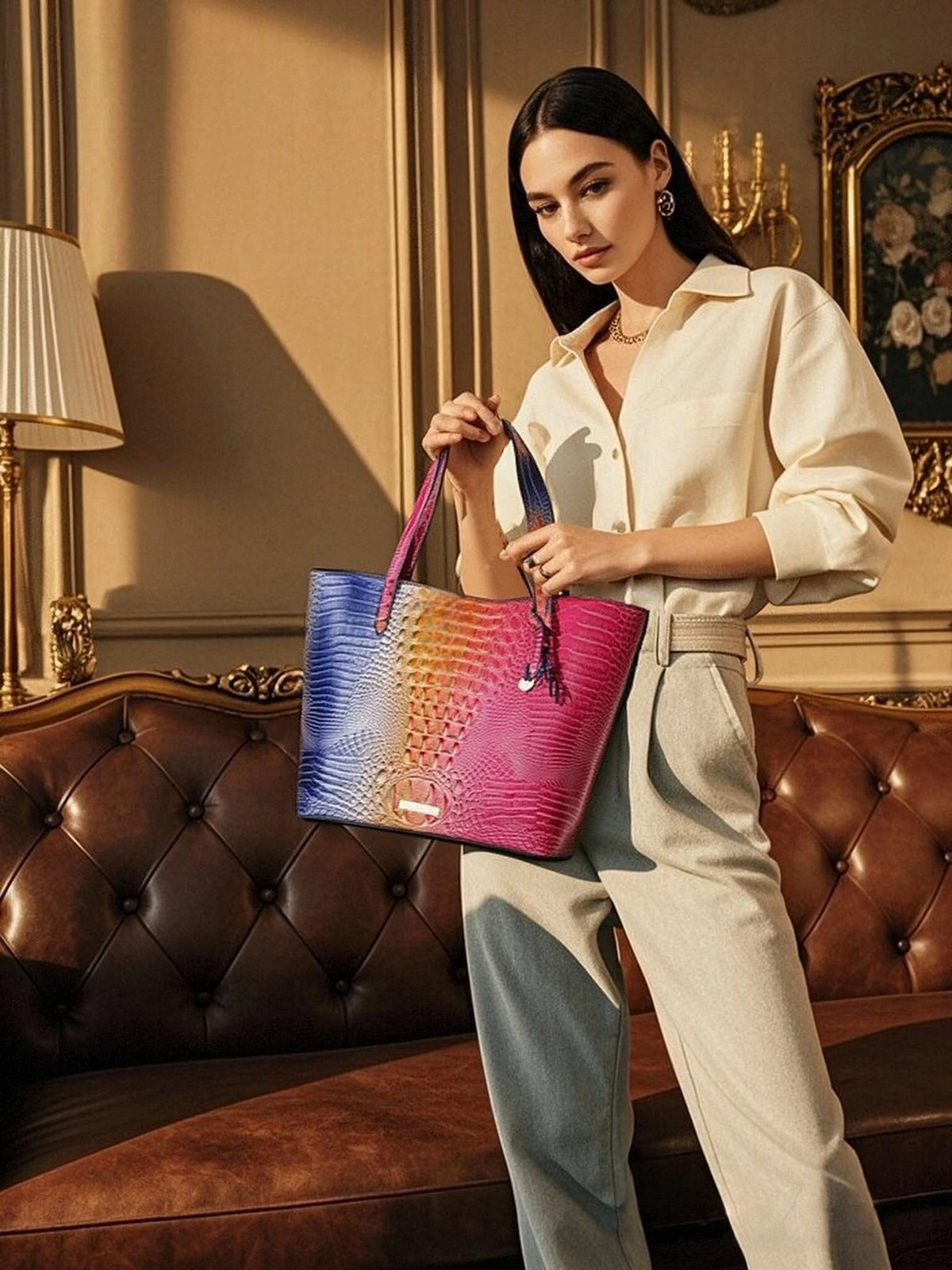 Women Outdoor Embossed Texture Tote Bag Set, Spacious Carryall with Detachable Zipper Pouch, Multi Compartment Shoulder Handbag for Camping Beach Picnic Day Trips