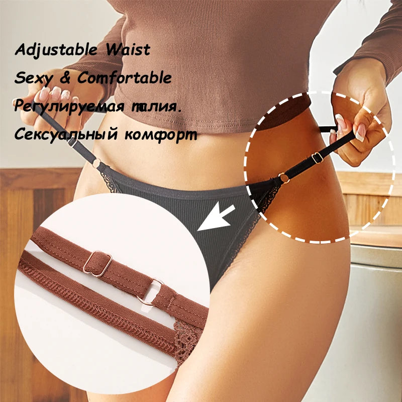 5PCS/Set Cotton Panties Sexy G-String Women's Underwear T-Back Lingerie Femme Underpants Briefs Adjustable Waist Thong Intimates