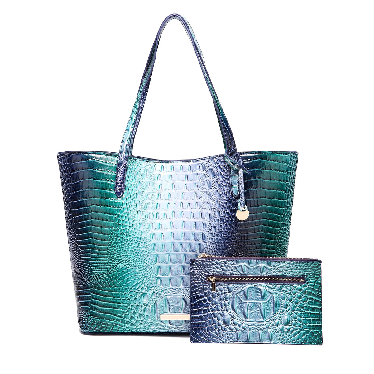 Women Outdoor Embossed Texture Tote Bag Set, Spacious Carryall with Detachable Zipper Pouch, Multi Compartment Shoulder Handbag for Camping Beach Picnic Day Trips