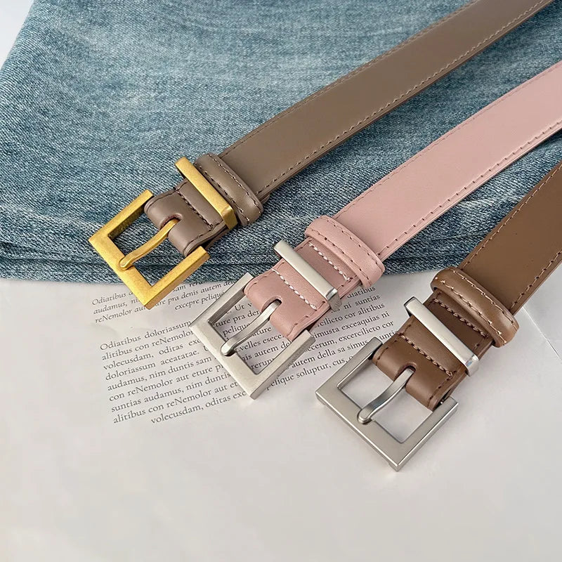 Belts for Women Square Plain Real Leather