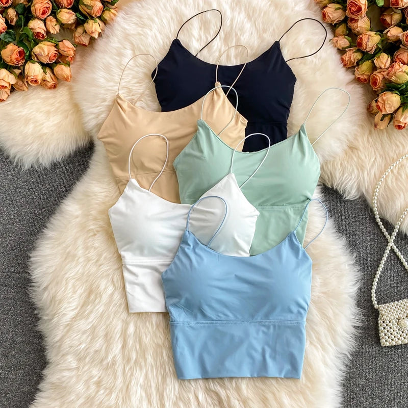 Women’s Ice Silk Padded Sexy Crop Tank Top Bralette