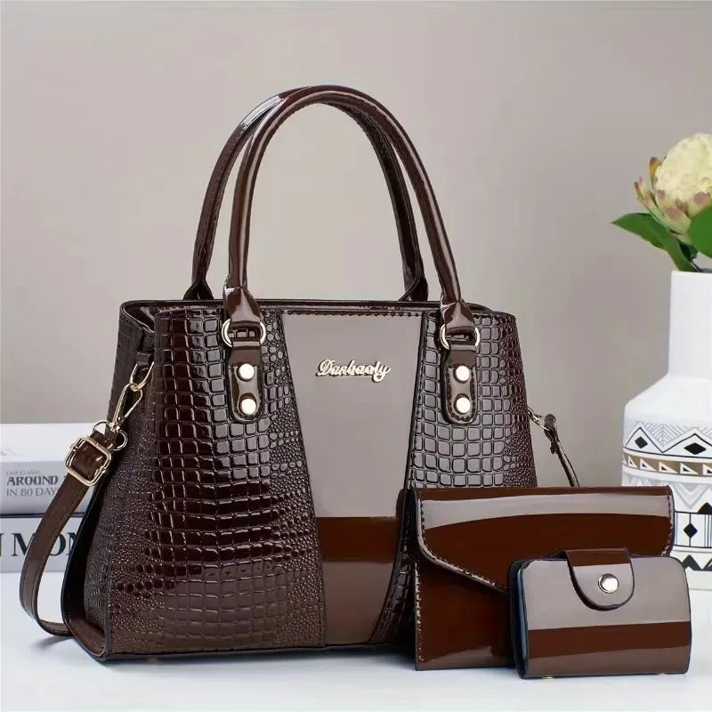 3pcs Set PU Crocodile Embossed Women'S Bag