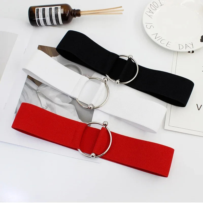 Women's Elastic Wide Round Woven Canvas Waist Belt, 5cm Stretch Fashion Cinch Belt measuring approximately 5 cm wide