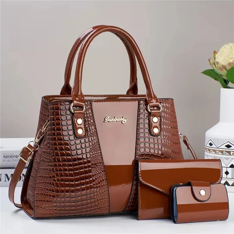 3pcs Set PU Crocodile Embossed Women'S Bag