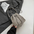 Black Bag For Women Fashion Pleated Strape Design Shoulder Bag Trend Drawstring Bucket Crossbody Bag Lady Pu Leather Bag Brand