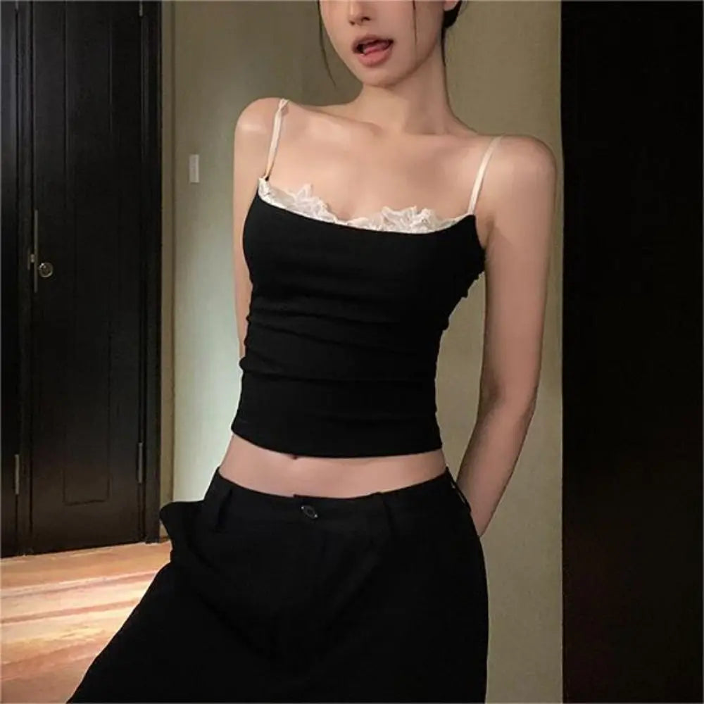 Lace Camisole Crop Top – Slim Y2K Summer Tank