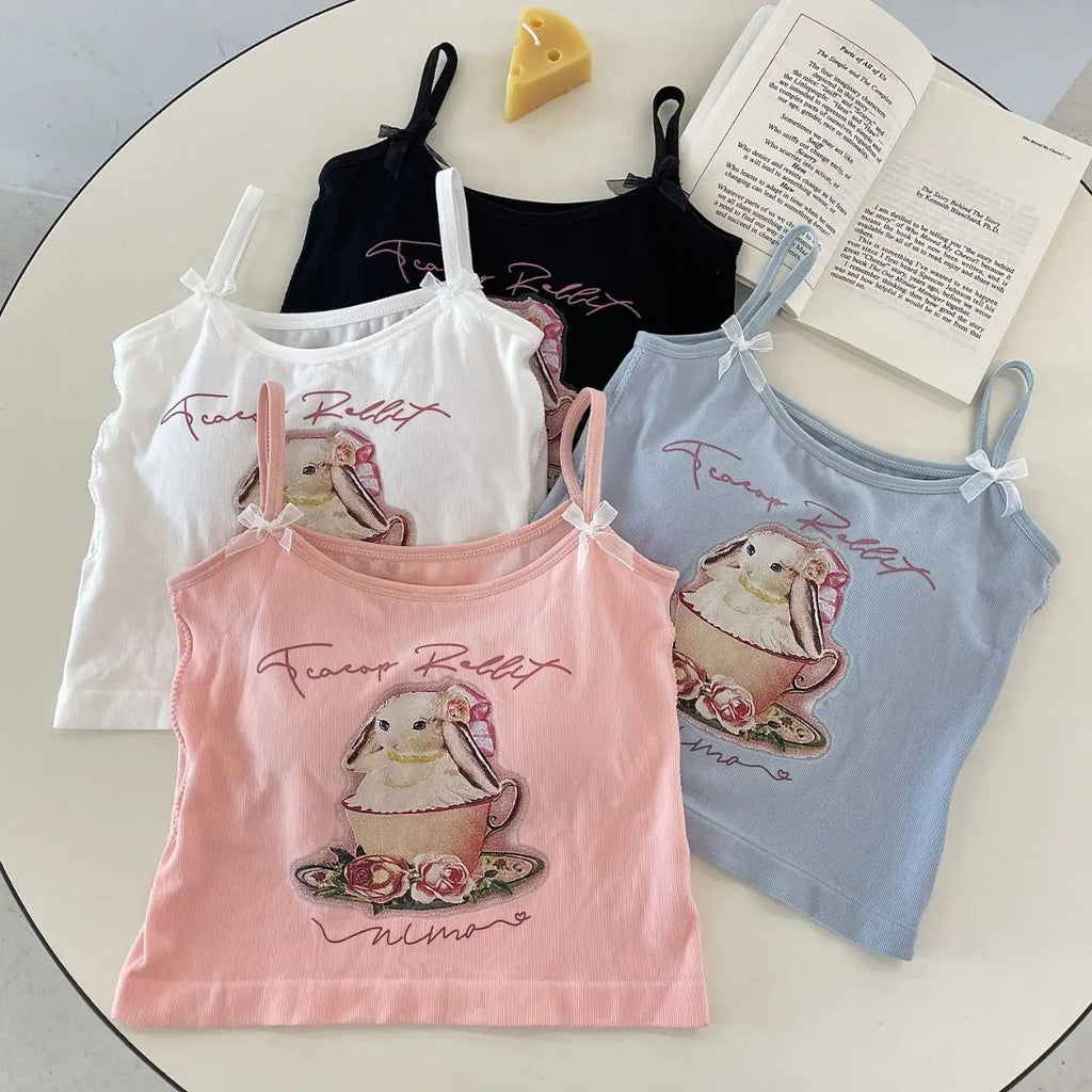 Cute Rabbit Print Crop Tank Top – Kawaii Backless Top