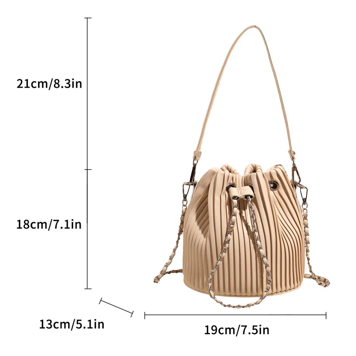 Black Bag For Women Fashion Pleated Strape Design Shoulder Bag Trend Drawstring Bucket Crossbody Bag Lady Pu Leather Bag Brand