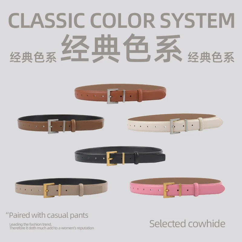Belts for Women Square Plain Real Leather