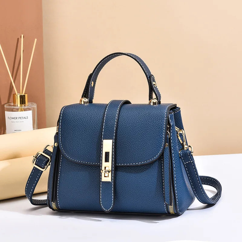 Luxury Genuine Leather Bow Bucket Shoulder Bag, women's leather bucket bag front view with elegant bow detail