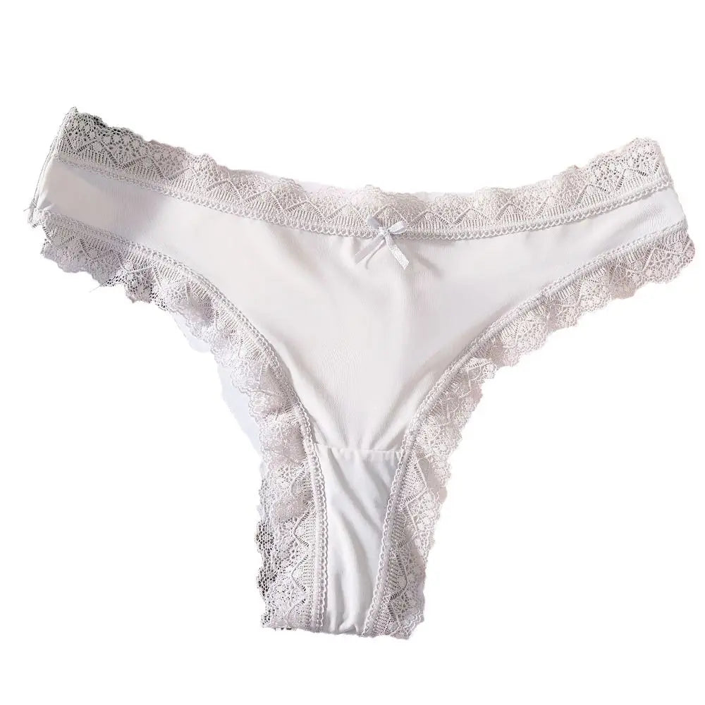 Comfortable Seamless Ice Silk Panties Cotton Crotch Thong Lace Bow Briefs Underwear Low Waist Women's Summer Panties Girl
