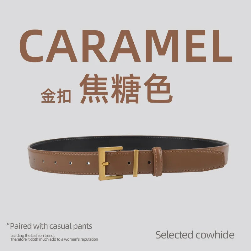 Belts for Women Square Plain Real Leather